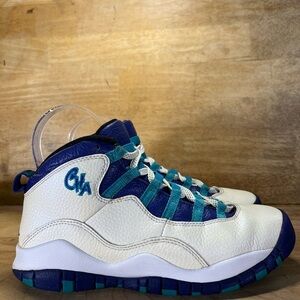 Air Jordan 10 Retro Charlotte Hornets Womens Size 6 (4.5Y) Shoes White Blue